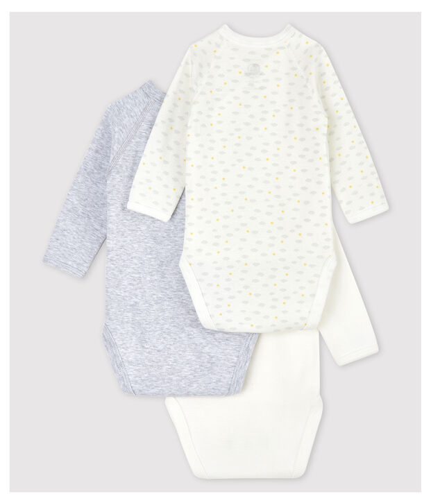 Set mit 3 lang&auml;rmeligen Baby-Bodys aus Bio-Baumwolle im Kimono-Schnitt vielfarbig