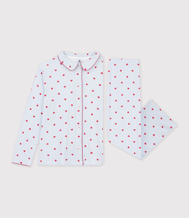 Gekn&ouml;pfter Damen-Pyjama aus Baumwolle mit Herzmotiv weiss/vielfarbig