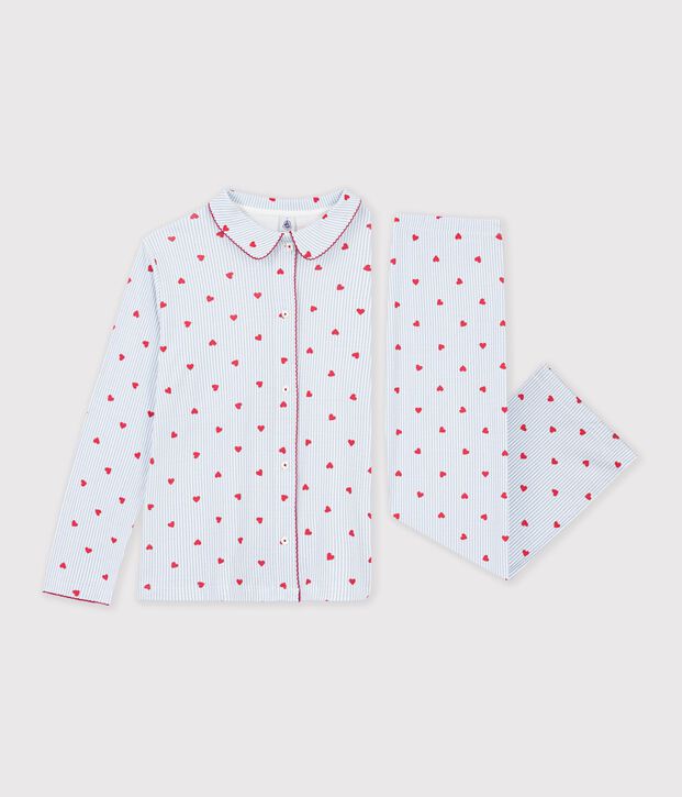 Gekn&ouml;pfter Damen-Pyjama aus Baumwolle mit Herzmotiv weiss/vielfarbig