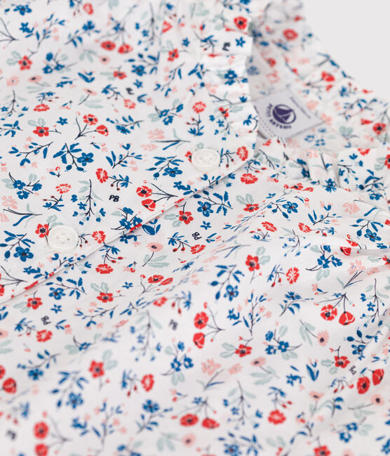 Kurzärmelige Kinder-Bluse aus Baumwolle mit Blumenmuster weiss MARSHMALLOW/weiss MULTICO