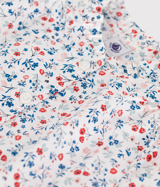 Kurz&auml;rmelige Kinder-Bluse aus Baumwolle mit Blumenmuster weiss/vielfarbig