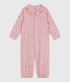 Baby Kombi-Overall mit Kragen aus bedruckter Baumwolle rosa JOLI/weiss MULTICO