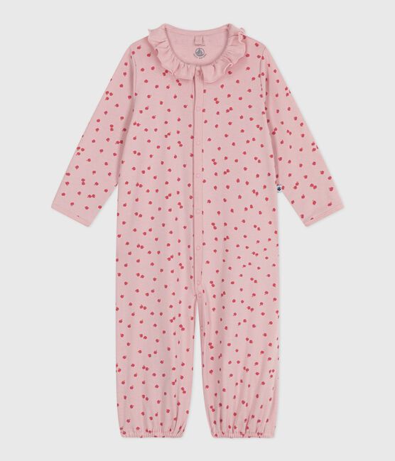 Baby Kombi-Overall mit Kragen aus bedruckter Baumwolle rosa JOLI/weiss MULTICO