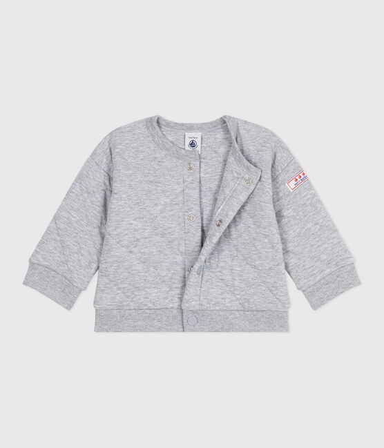 Baby-Cardigan aus einfarbigem festen Baumwollstoff grau FUMEE CHINE