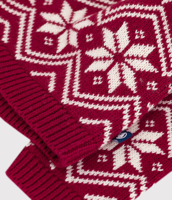 Baby-Pullover aus Wolle und Baumwolle mit Muster rot AMARANTE/ AVALANCHE