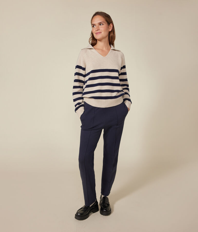 Damen-Pullover aus Wolle und Baumwolle weiss AVALANCHE/blau SMOKING