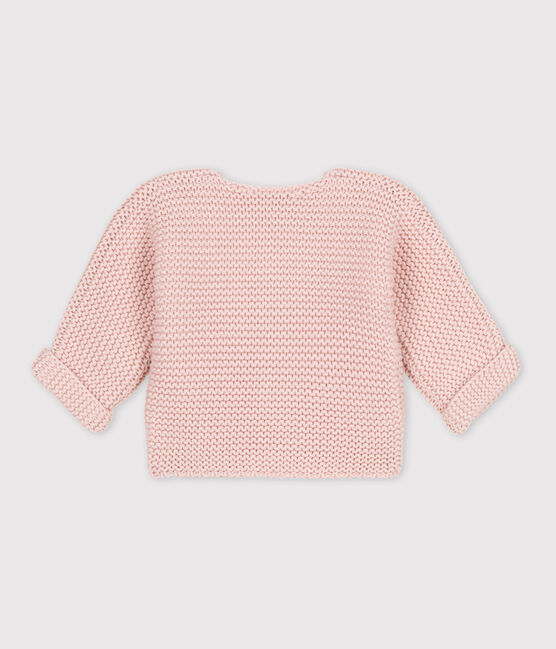 Baby-Cardigan kraus rechts gestrickt aus Baumwolle rosa SALINE