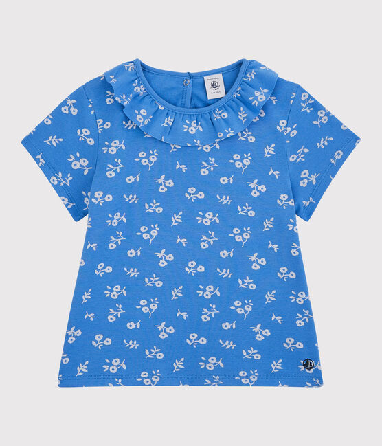 Kurzärmeliges T-Shirt aus Baumwolle für Mädchen blau BRASIER/grau MARSHMALLOW