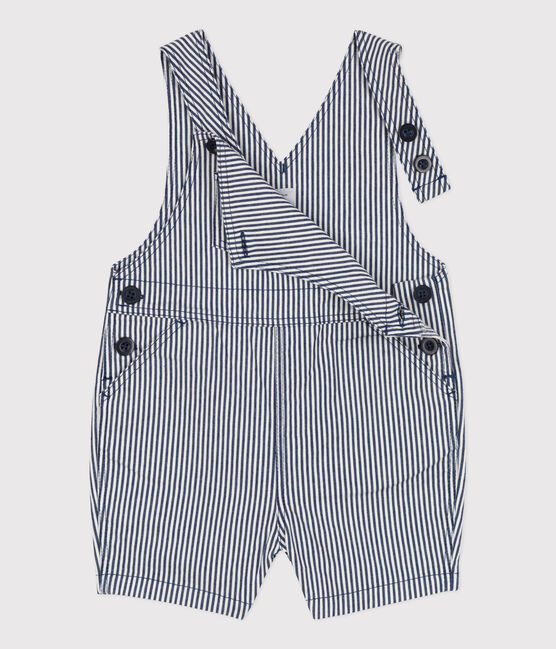 Baby-Kurzlatzhose aus gestreiftem Canvas für Mädchen blau MEDIEVAL/weiss MARSHMALLOW