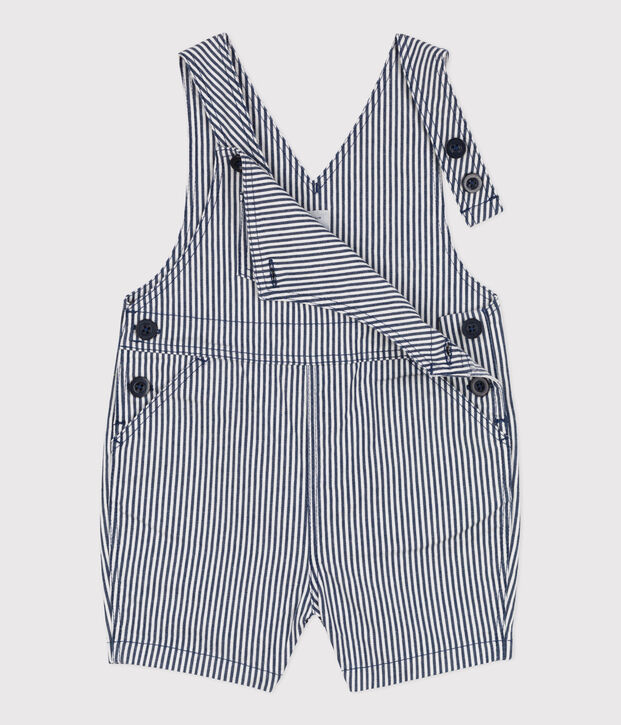 Baby-Kurzlatzhose aus gestreiftem Canvas f&uuml;r M&auml;dchen blau/weiss
