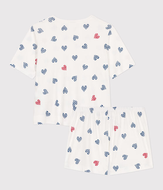 Damen-Kurzpyjama aus Baumwolle mit Herzmotiv weiss MARSHMALLOW/weiss MULTICO