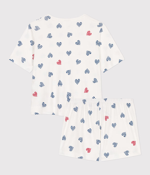 Damen-Kurzpyjama aus Baumwolle mit Herzmotiv weiss/vielfarbig
