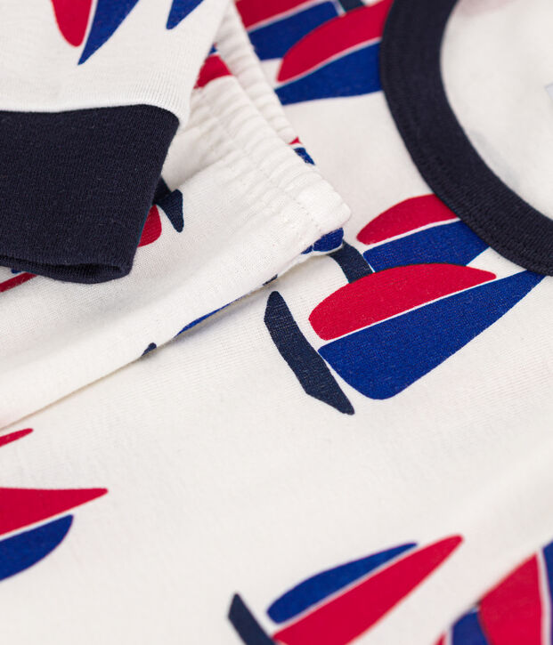 Kinder-Pyjama aus Baumwolle mit Schiffchen weiss/vielfarbig