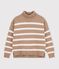 Damen-Pullover mit Rollkragen aus Wolle und Baumwolle mit Streifen beige/naturfarben