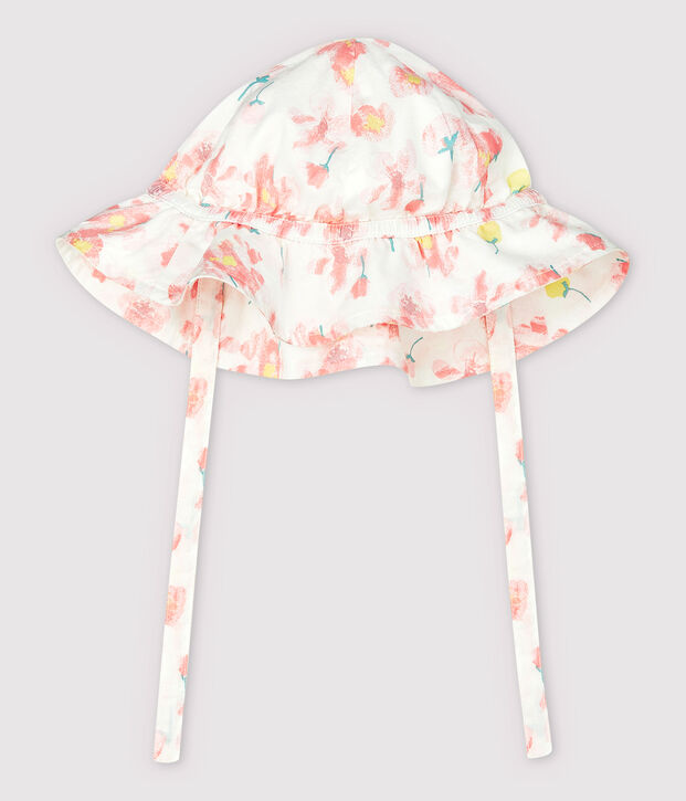 Baby-Sonnenhut aus Popeline mit Blumenmuster f&uuml;r M&auml;dchen weiss/vielfarbig