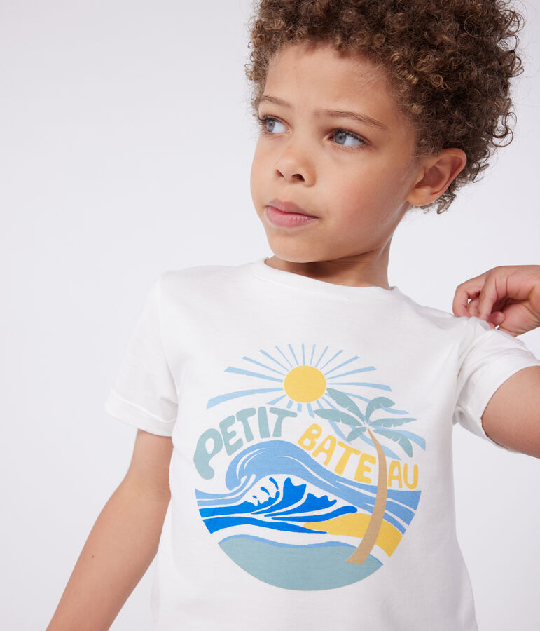 Kurz&auml;rmeliges Kinder-T-Shirt aus bedruckter Baumwolle weiss