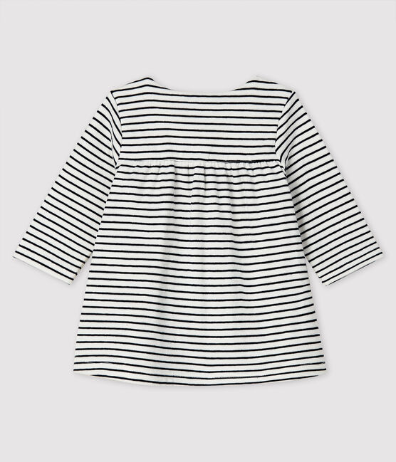 Langärmeliges gestreiftes Baby-Kleid für Mädchen aus Doppeljersey weiss MARSHMALLOW/blau SMOKING