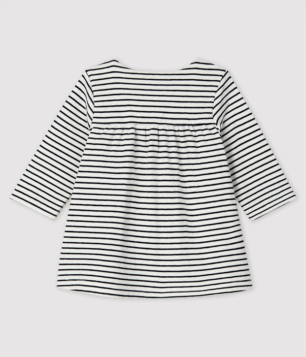 Lang&auml;rmeliges gestreiftes Baby-Kleid f&uuml;r M&auml;dchen aus Doppeljersey weiss/blau