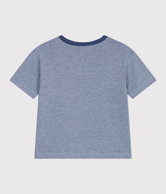 Kurzärmeliges Kinder-T-Shirt aus Baumwolle mit Streifen blau CREPUSCULE/ MARSHMALLOW