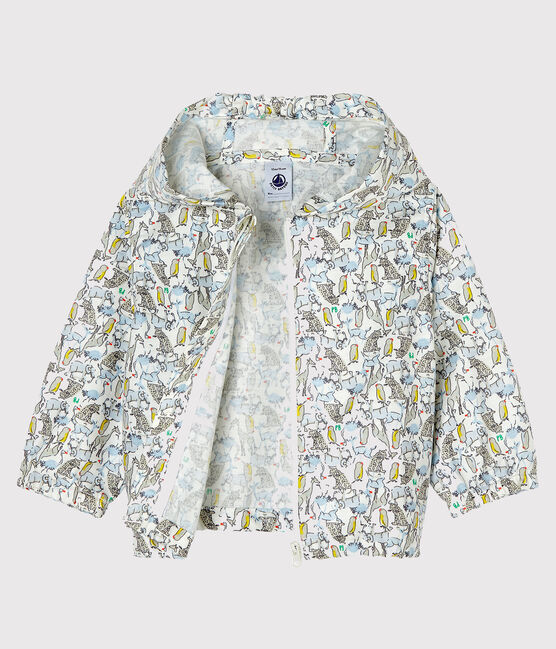Gemusterte Baby-Windjacke Unisex weiss MARSHMALLOW/blau BRUT/ MULTICO