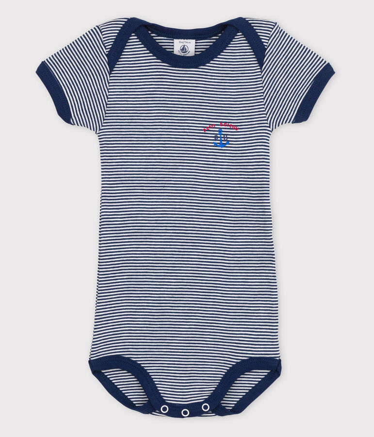 Kurz&auml;rmeliger Baby-Body f&uuml;r M&auml;dchen blau/weiss