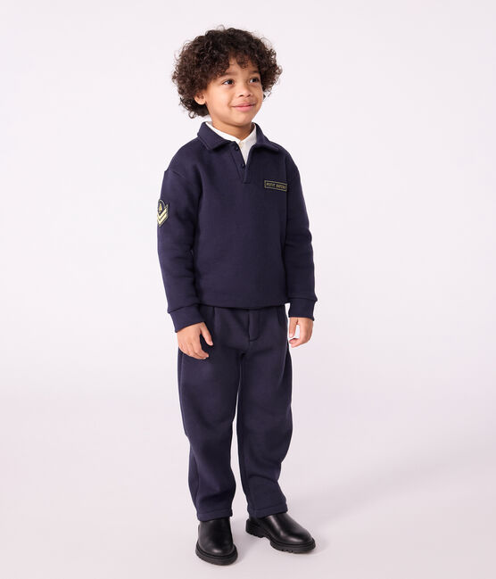 Kinder-Sweatshirt im Polo-Stil aus einfarbiger Baumwolle blau SMOKING
