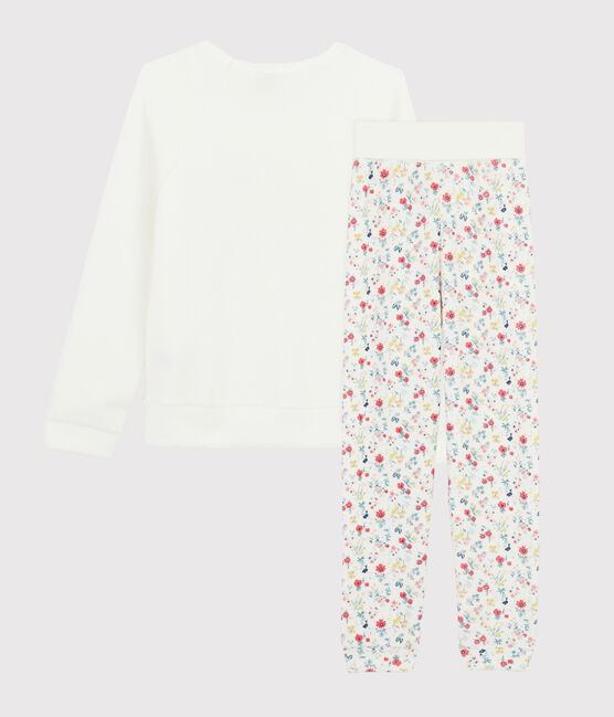 Pyjama mit hoher Taille aus Frottee für Mädchen weiss MARSHMALLOW/weiss MULTICO