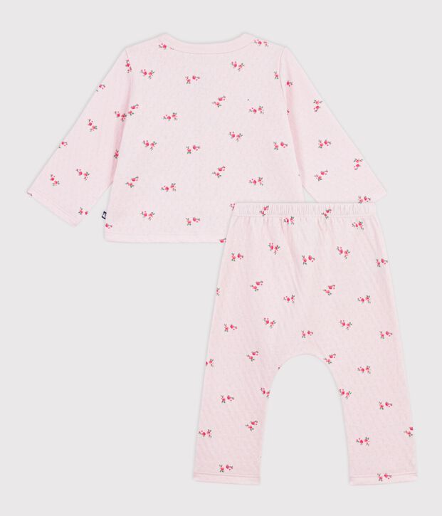 2-teiliges langbeiniges Baby-Set aus gebl&uuml;mter Baumwolle rosa/vielfarbig