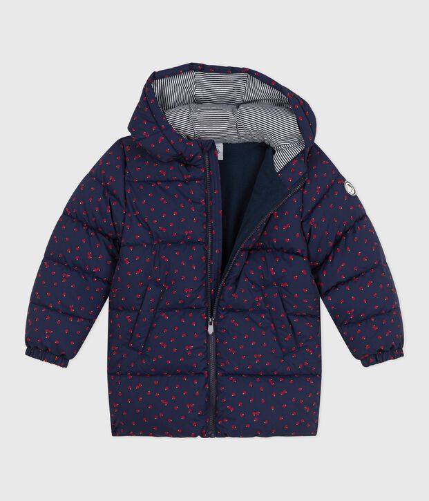 Lange Kinder-Winterjacke mit Muster blau/vielfarbig