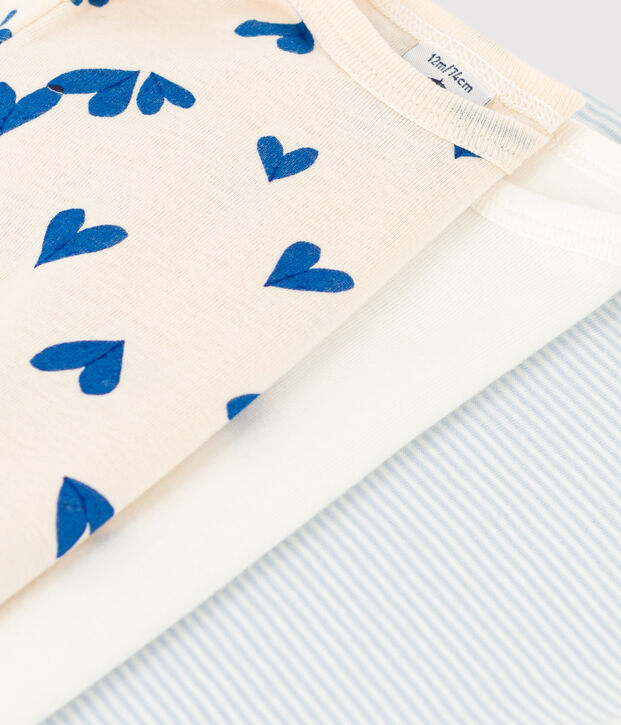 3er-Set kurz&auml;rmelige Baby-Bodys aus Baumwolle mit blauen Herzen vielfarbig
