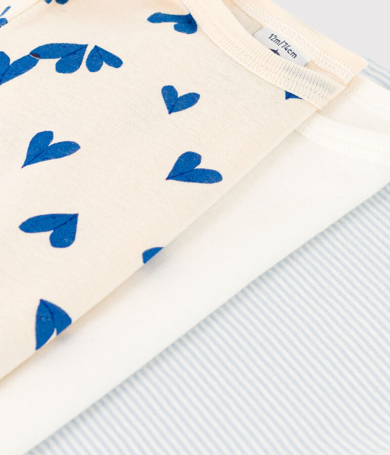 3er-Set kurz&auml;rmelige Baby-Bodys aus Baumwolle mit blauen Herzen vielfarbig