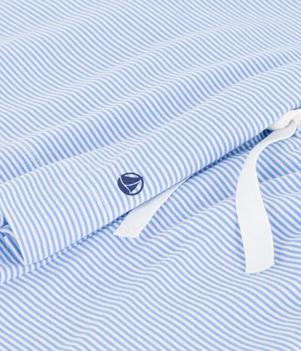 Damen-Kurzpyjama aus Baumwolle mit Streifen blau/weiss