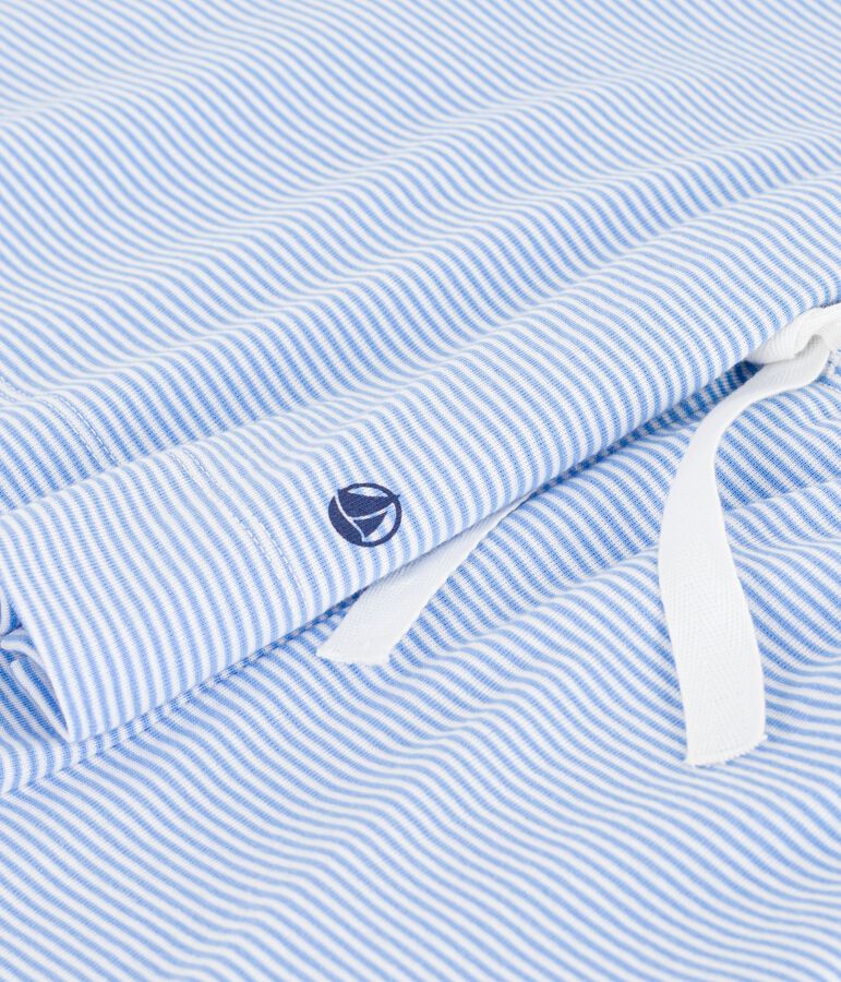 Damen-Kurzpyjama aus Baumwolle mit Streifen blau/weiss