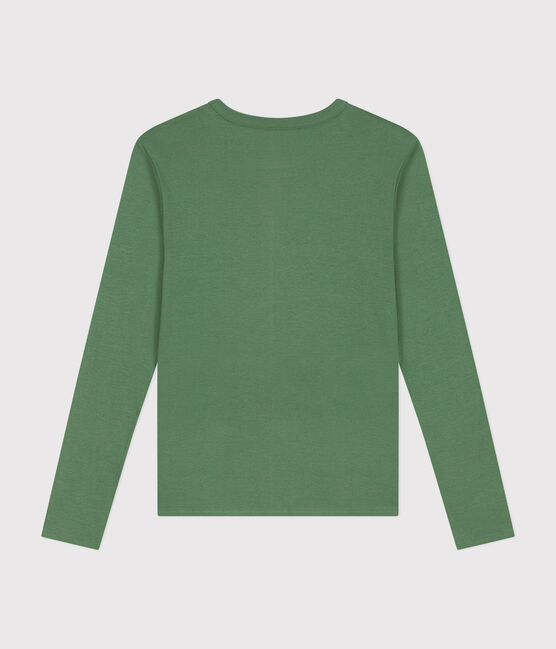 Langärmeliges Damen-T-Shirt L'Iconique aus einfarbigem Rippstrick grün PALMERAIE