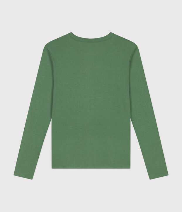 Lang&auml;rmeliges Damen-T-Shirt L'Iconique aus einfarbigem Rippstrick gr&uuml;n