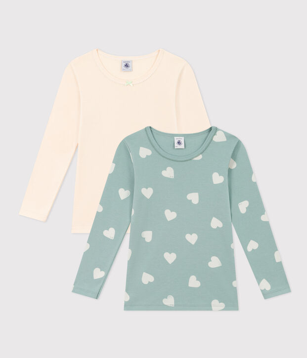 2er-Set lang&auml;rmelige T-Shirts aus Baumwolle mit Herzmotiv f&uuml;r M&auml;dchen vielfarbig