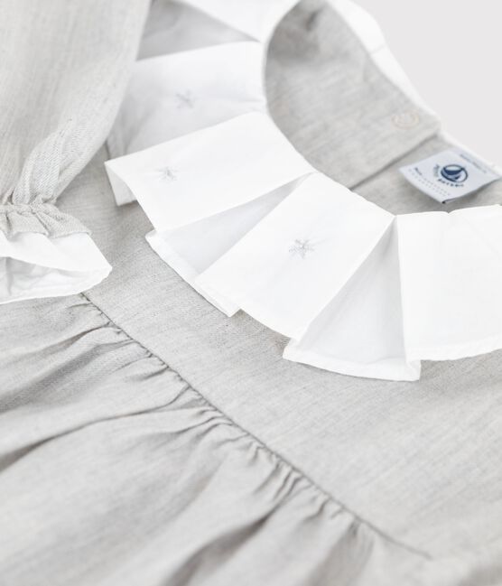 Langärmeliges Kinder-Kleid aus einfarbigem Flanell grau FUMEE CHINE