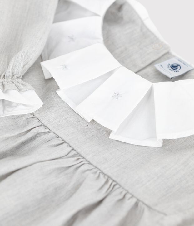 Lang&auml;rmeliges Kinder-Kleid aus einfarbigem Flanell grau