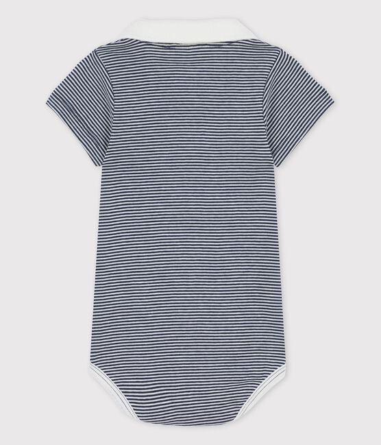 Baby-Body aus Bio-Baumwolle mit Ringelstreifen und Polokragen blau SMOKING/weiss MARSHMALLOW