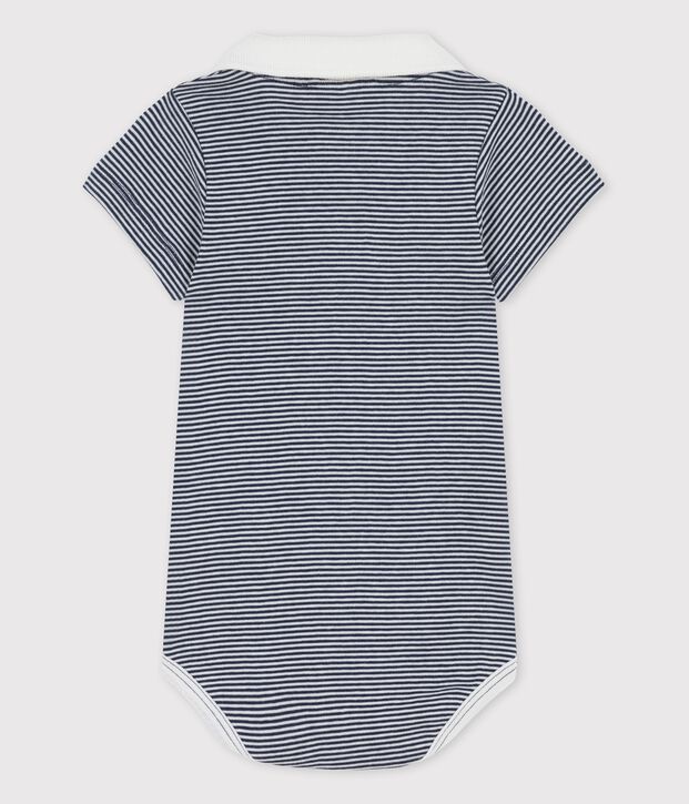 Baby-Body aus Bio-Baumwolle mit Ringelstreifen und Polokragen blau/weiss