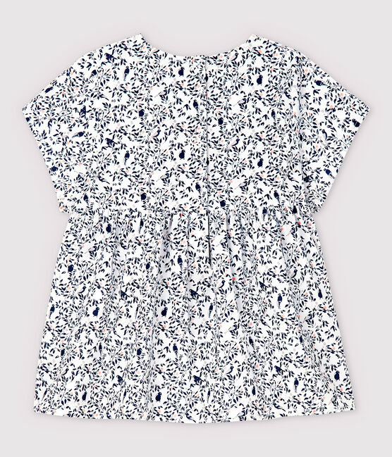 Kurzärmelige Baby-Bluse für Mädchen aus Popeline weiss MARSHMALLOW/weiss MULTICO
