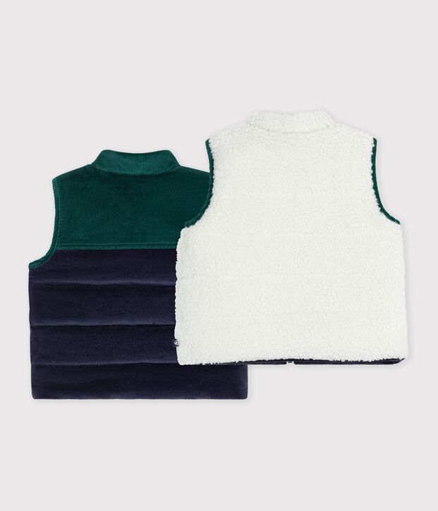 &Auml;rmellose Baby-Winterjacke aus Feincord und Sherpa zum Wenden blau/vielfarbig