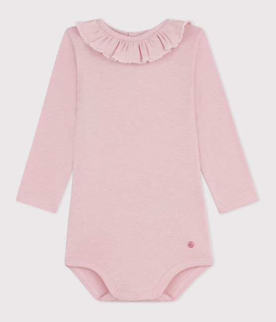 Baby-Body mit Kragen aus einfarbiger Baumwolle rosa JOLI