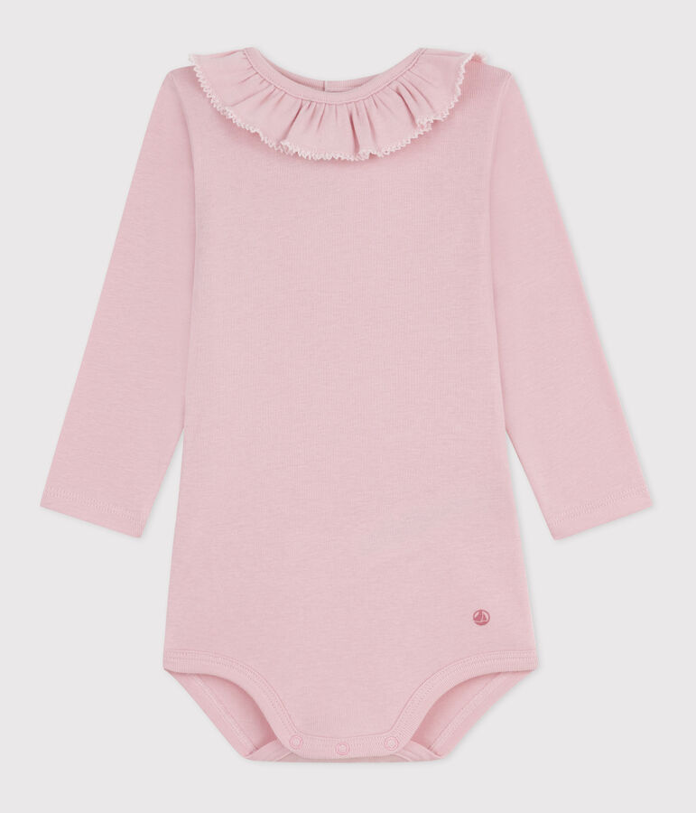 Baby-Body mit Kragen aus einfarbiger Baumwolle rosa