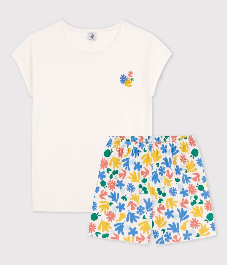 Kinder-Kurzpyjama aus Baumwolle f&uuml;r M&auml;dchen weiss/vielfarbig