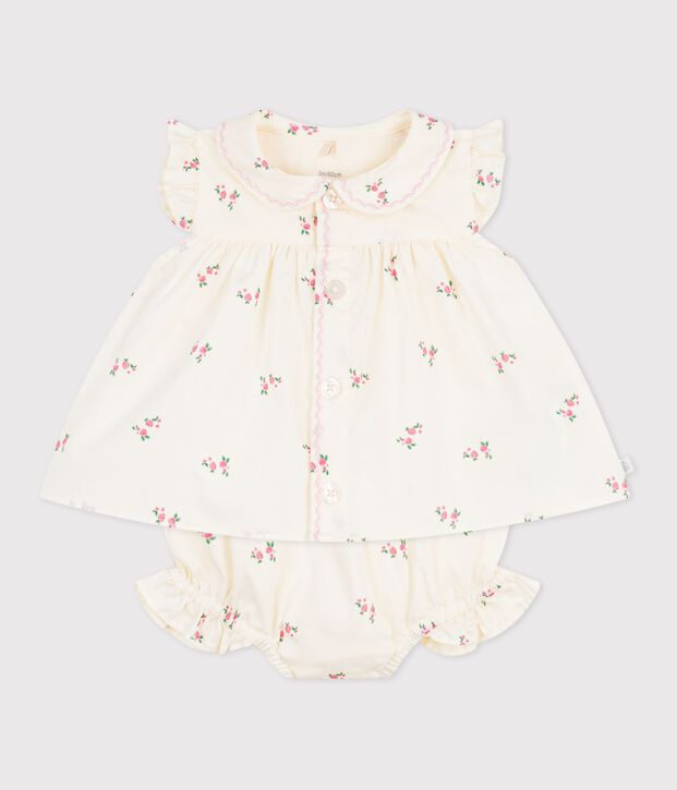 2-teiliges Baby-Set aus Baumwolle, Bluse und Bloomer mit Blumenmuster naturfarben/vielfarbig