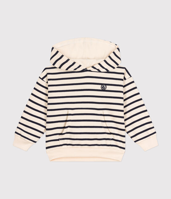 Kinder Kapuzen-Sweatshirt aus aufgerautem Molton für Mädchen und Jungen weiss AVALANCHE/blau SMOKING