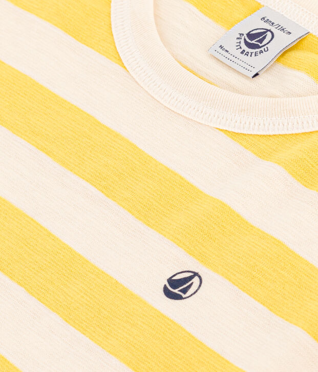 Gestreiftes Jungen-T-Shirt aus geflammtem Jersey gelb/naturfarben