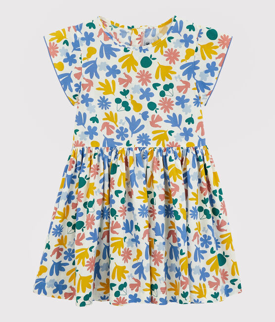 Kurzärmeliges Kinderkleid aus Popeline für Mädchen weiss MARSHMALLOW/weiss MULTICO