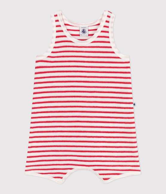 Baby-Kurzoverall aus Baumwolle mit Streifen rot MARSHMALLOW/ SPI